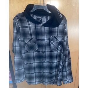 NWT Hurley Surf Pac Sun Plaid Button up Flannel Hoodie‎ Men's Shirt Small Tags